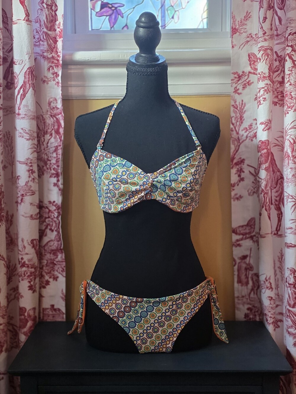 Loveable Reversible Orange Print Bikini Swimsuit M